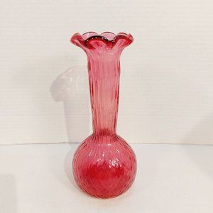 Vtg Cranberry Art Glass Vase Ruffled Edge 8"